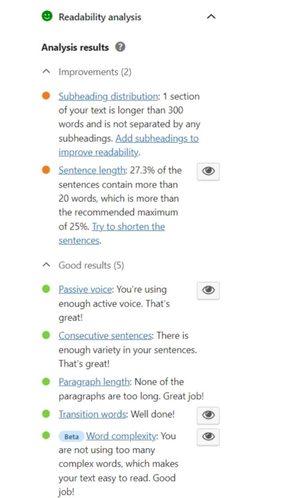 seo readability section