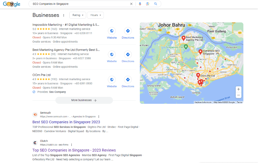 Searching SEO Companies in Singapore in Google