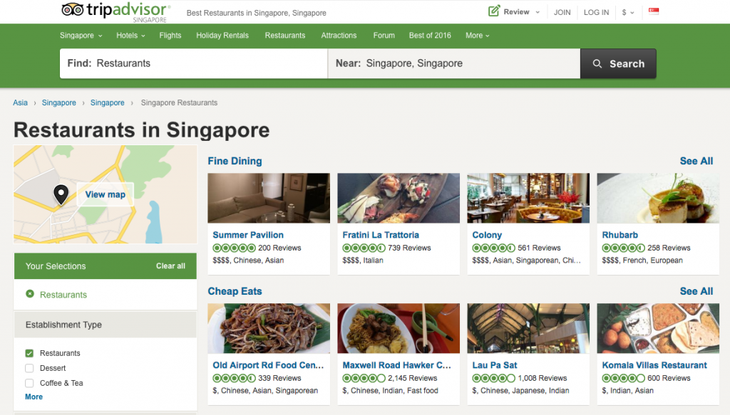 Trip advisor best palces to eat in Singapore