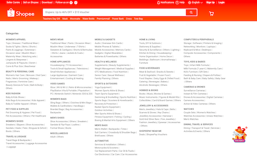 shopee homepage categories