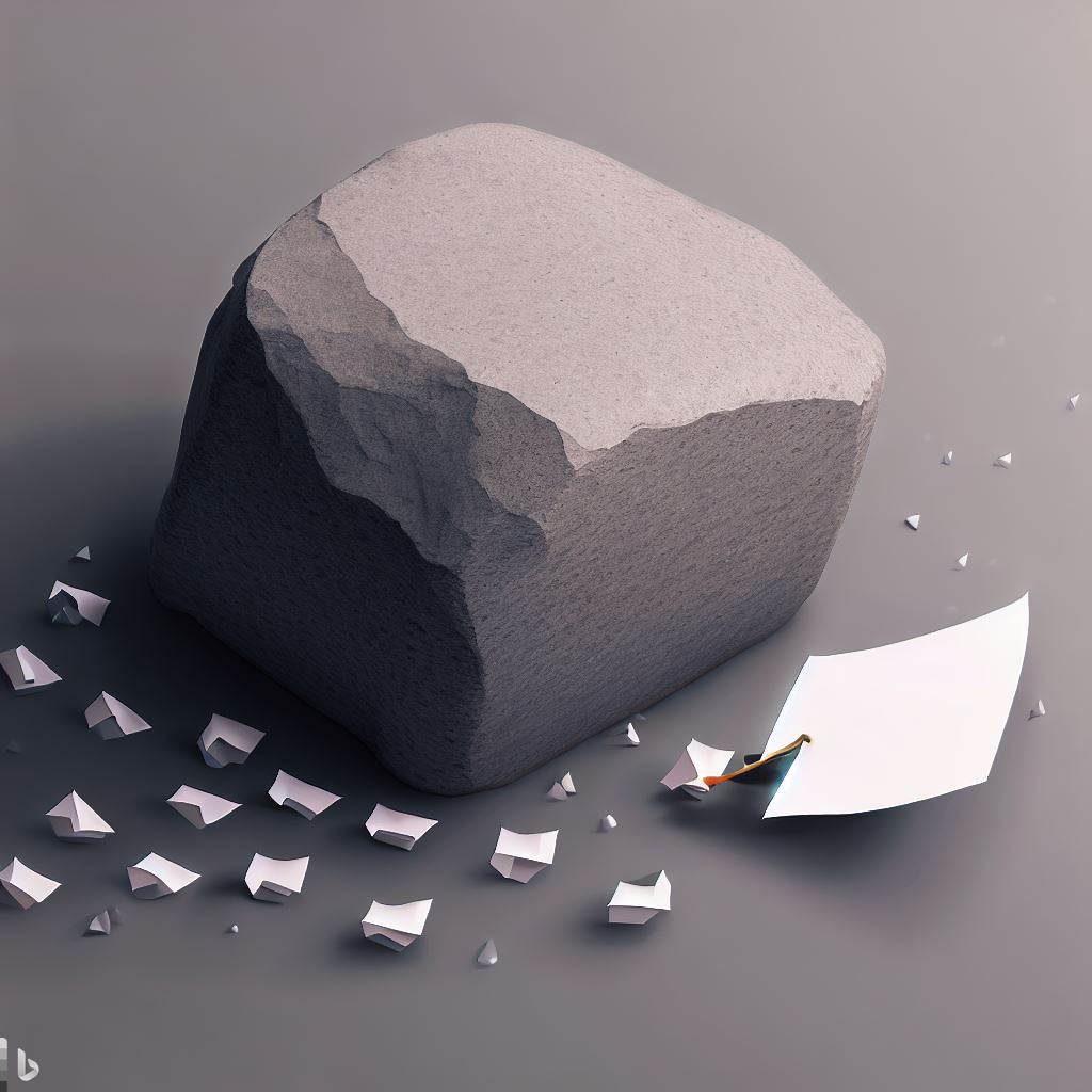 a big boulder, isometric, pulling smaller stones towards it on a cloth. Grey background