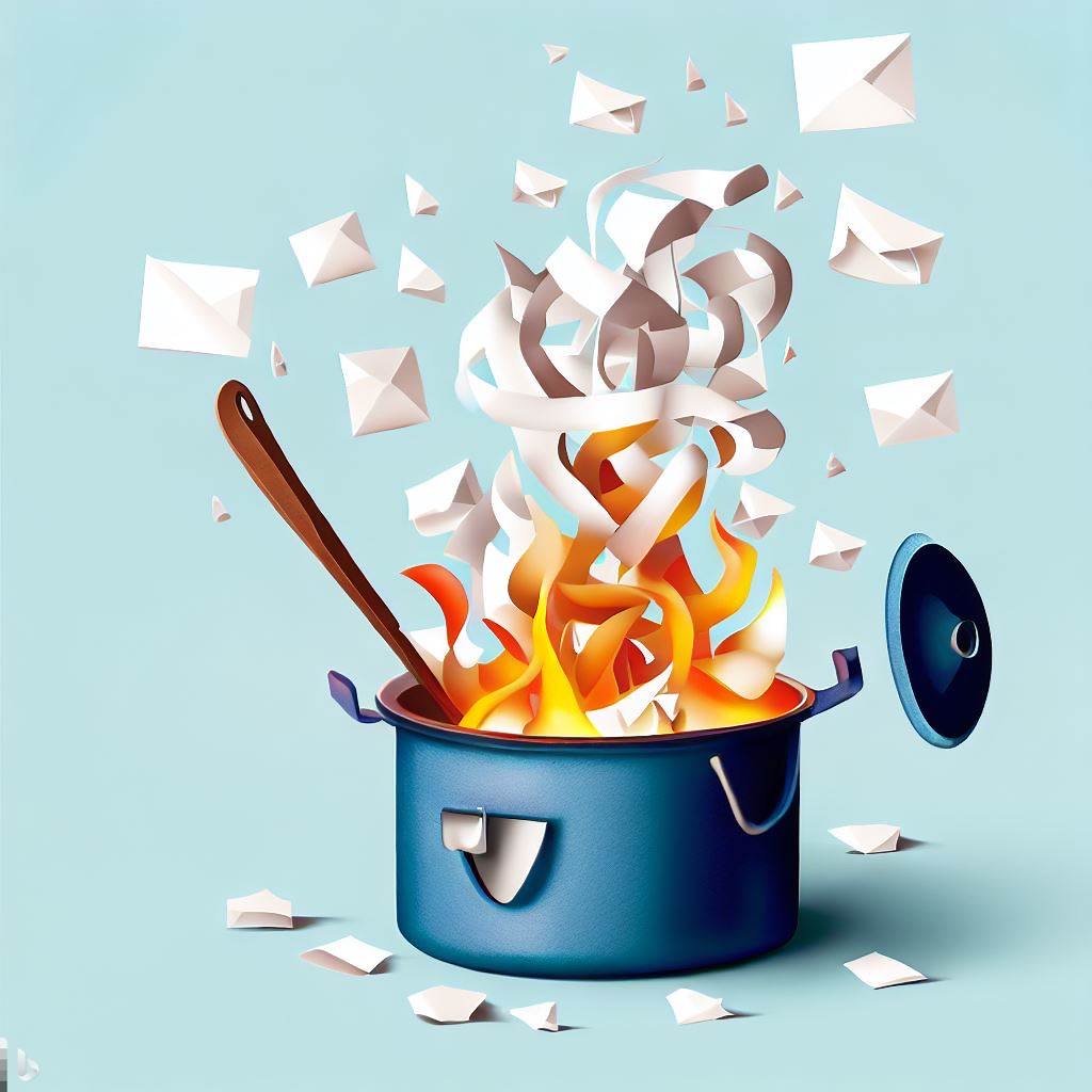 A chef cooking up a storm in a pot filled with letters and words, symbolizing the creation of engaging content.. origami