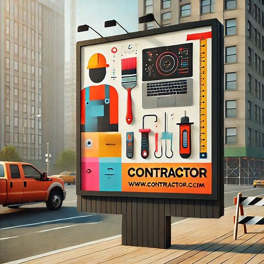 a contractor website on a billboard. minimalistic colourful warm cartoon style