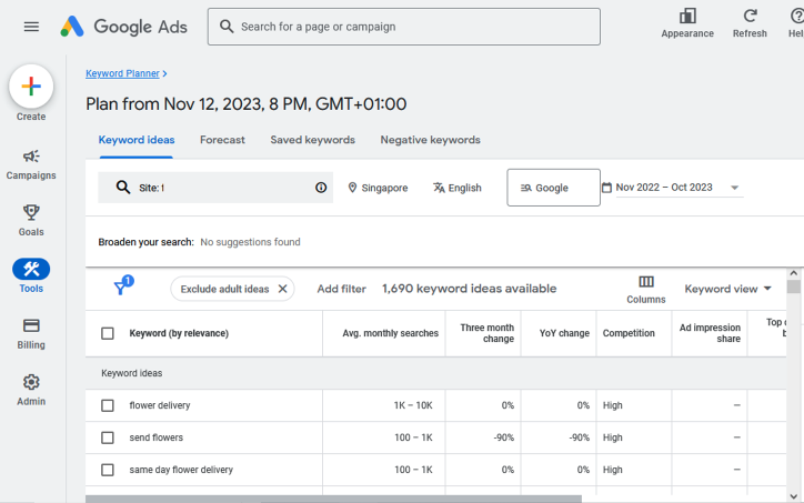 google ads keywords planner