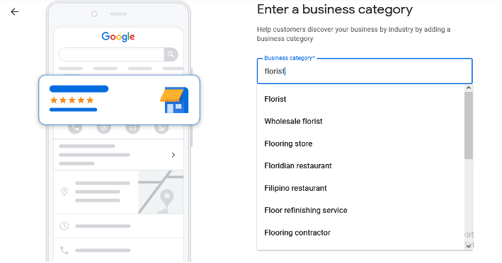 gmb business category 'florist'