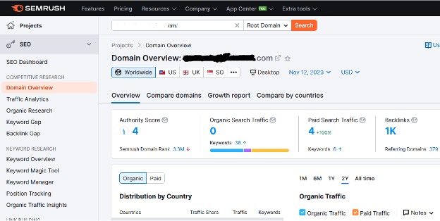 semrush domain overview