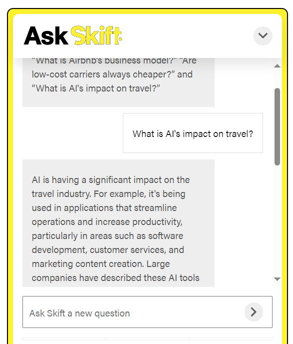 Ask Skift chatbot