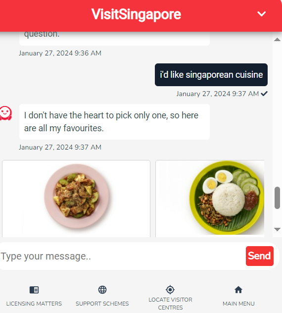 Visit Singapore chat bot