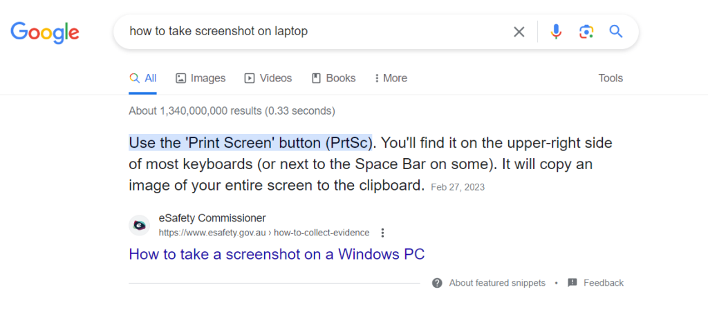 how to take screenshot search query