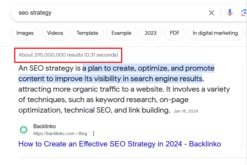 Search Result of Short Tail Keyword