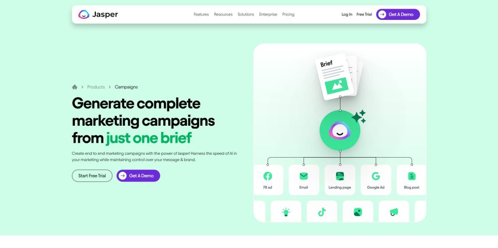 jasper ai homepage - content marketing tool