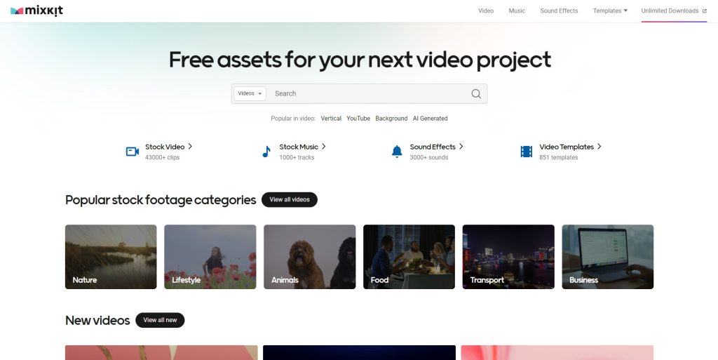 mixkit homepage