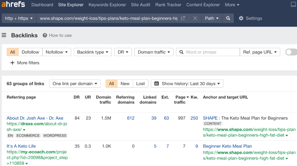 ahref site explorer example