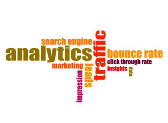 SEO-related word cloud with terms like 'analytics,' 'traffic,' 'search engine,' 'click-through rate,' and 'bounce rate,' representing key concepts in digital marketing and SEO.