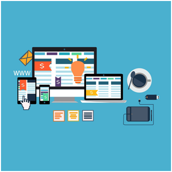 Responsive design illustration showing various devices including a computer, tablet, and smartphone used for optimizing website performance with content and user engagement, representing key on-page SEO factors.