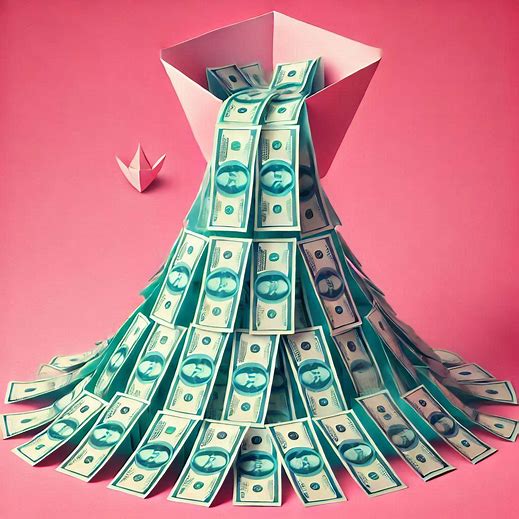 a waterfall of cash. minimalistic origami style bright colour