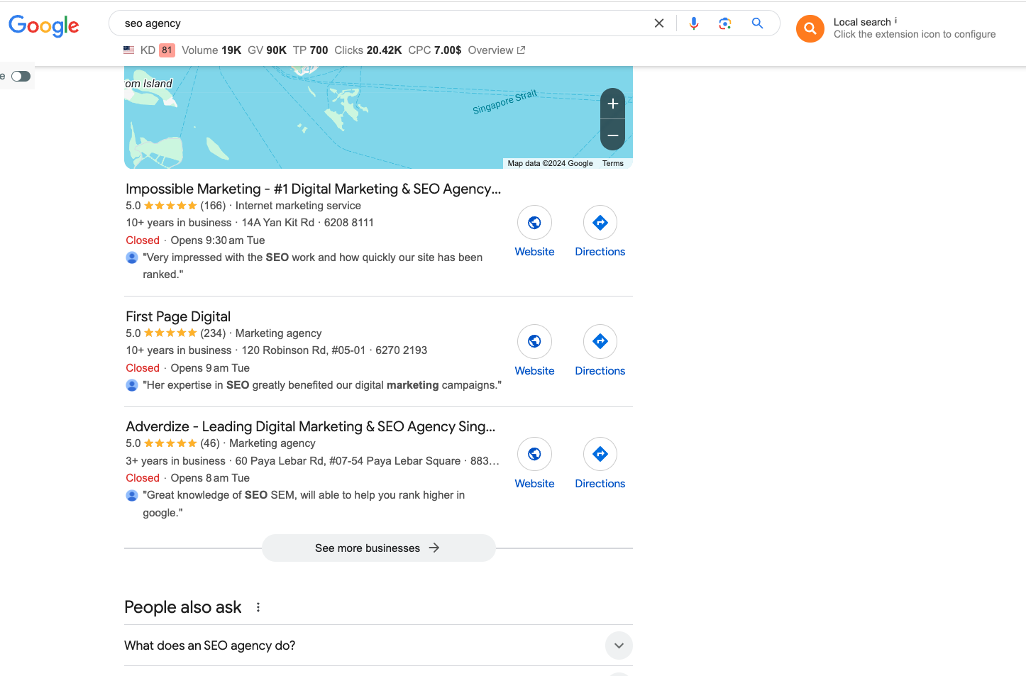 screenshot of google local snippet