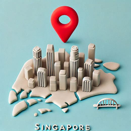 very minimalistic, plasticine shape of singapore. with a red pin on top.