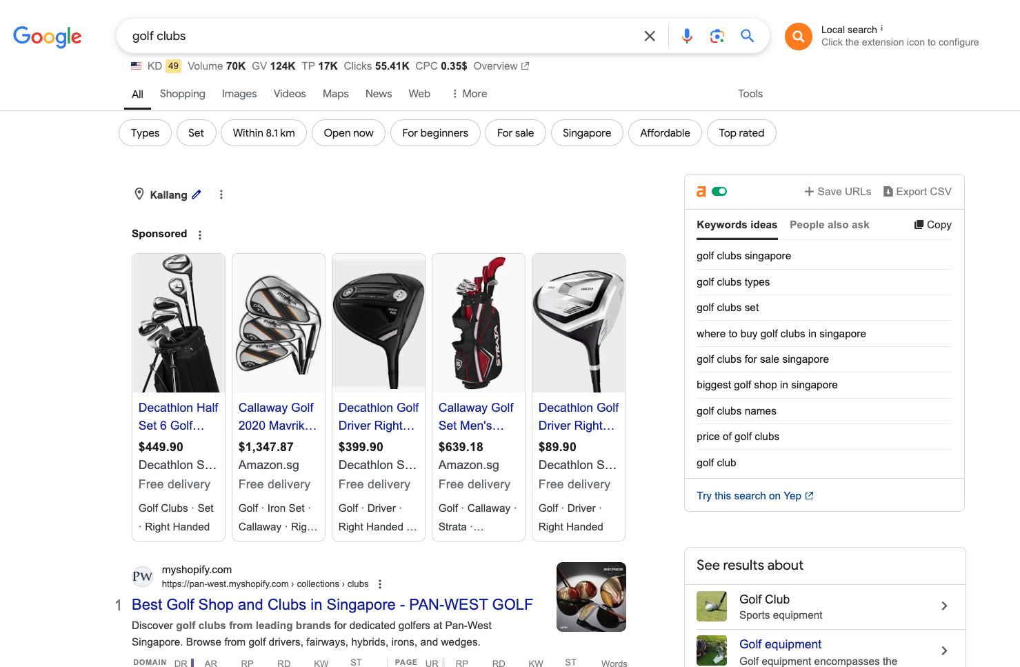 Golf clubs on Google Search Results