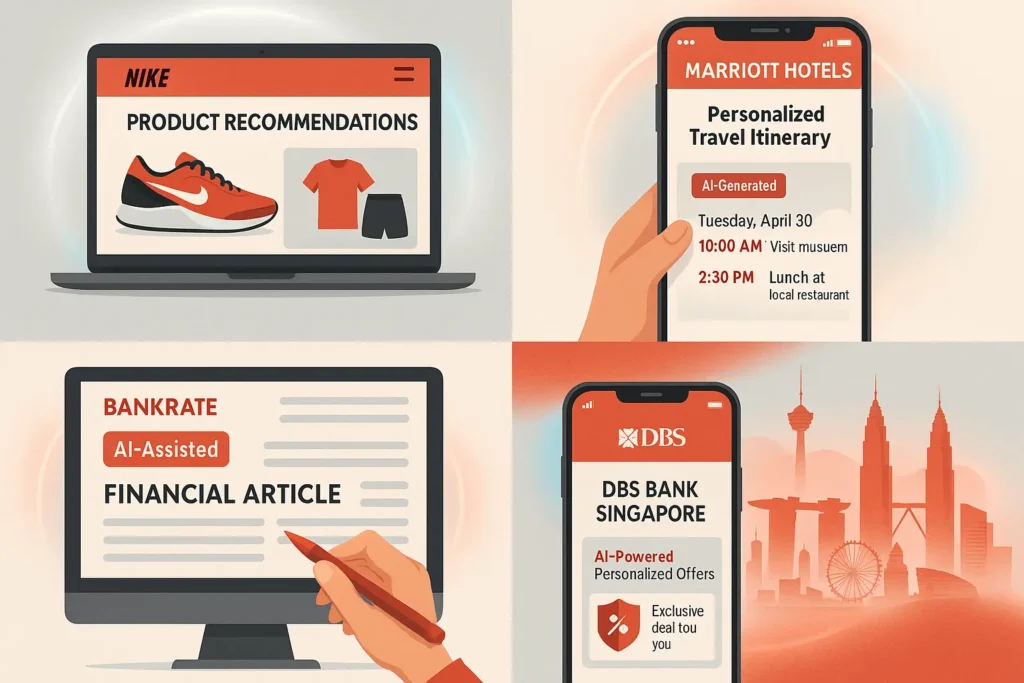 Different screens depicting real-world examples for AI SEO compliance