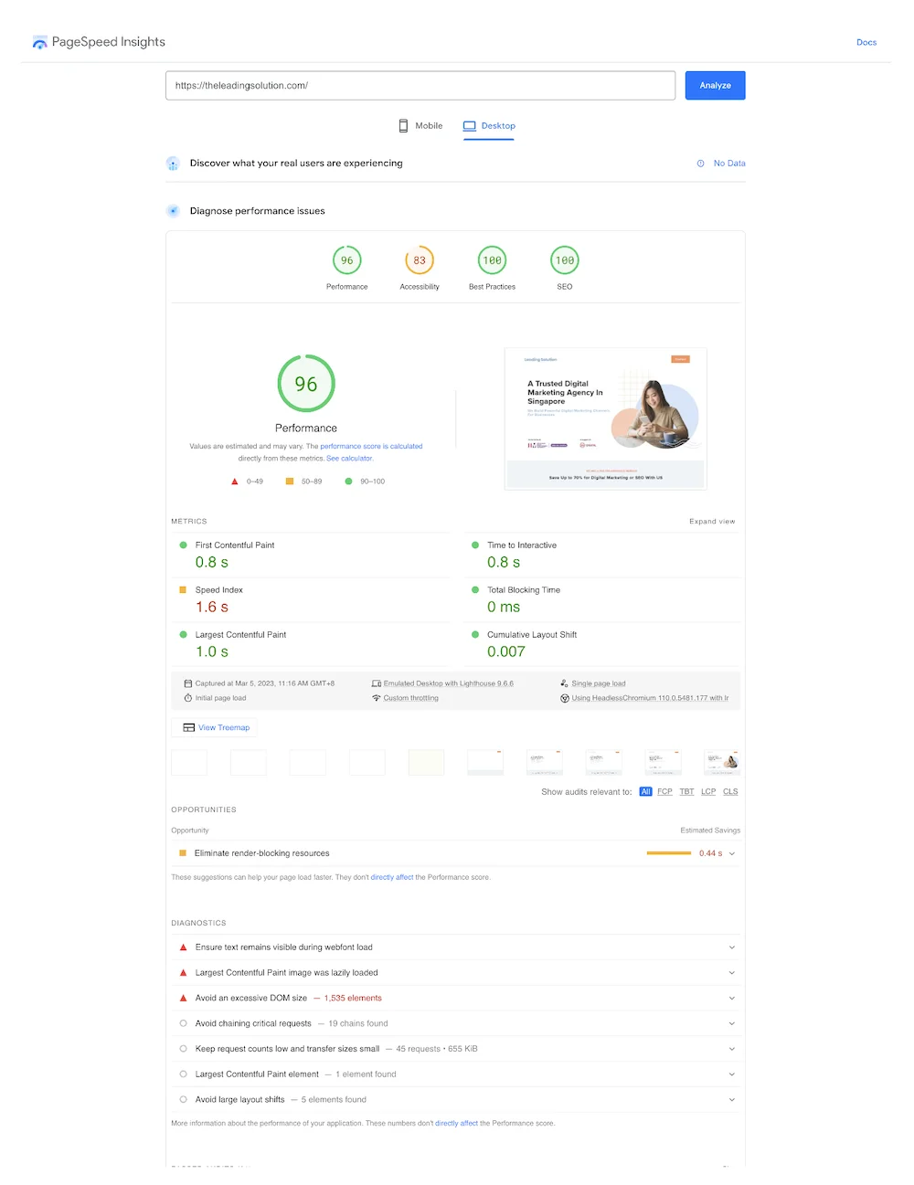 After-web-optimisation-Google-Pagespeed-Insights