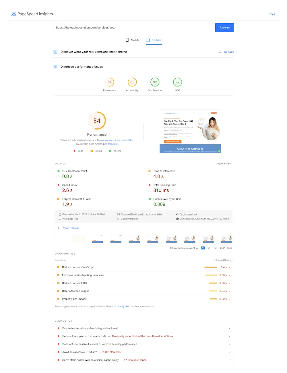 Before-web-optimisation-GTMetrix-Insights