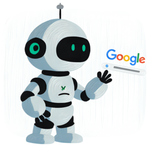 Robot pointing at Google