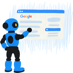 Robot pointing at Google result