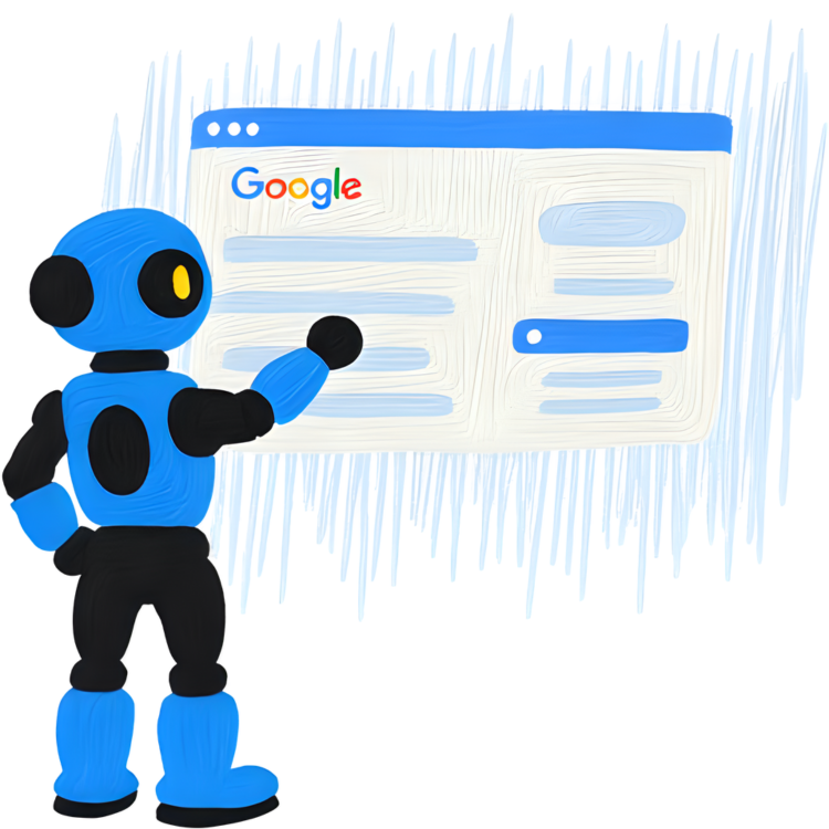 Robot pointing at Google result