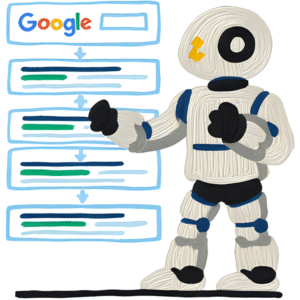 Robot pointing at Google results