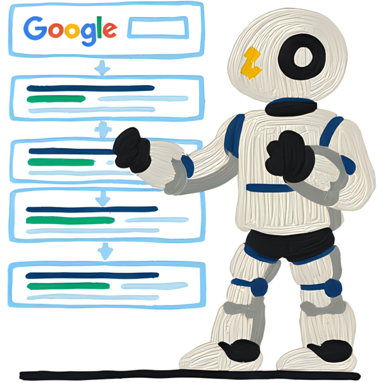 Robot pointing at Google results