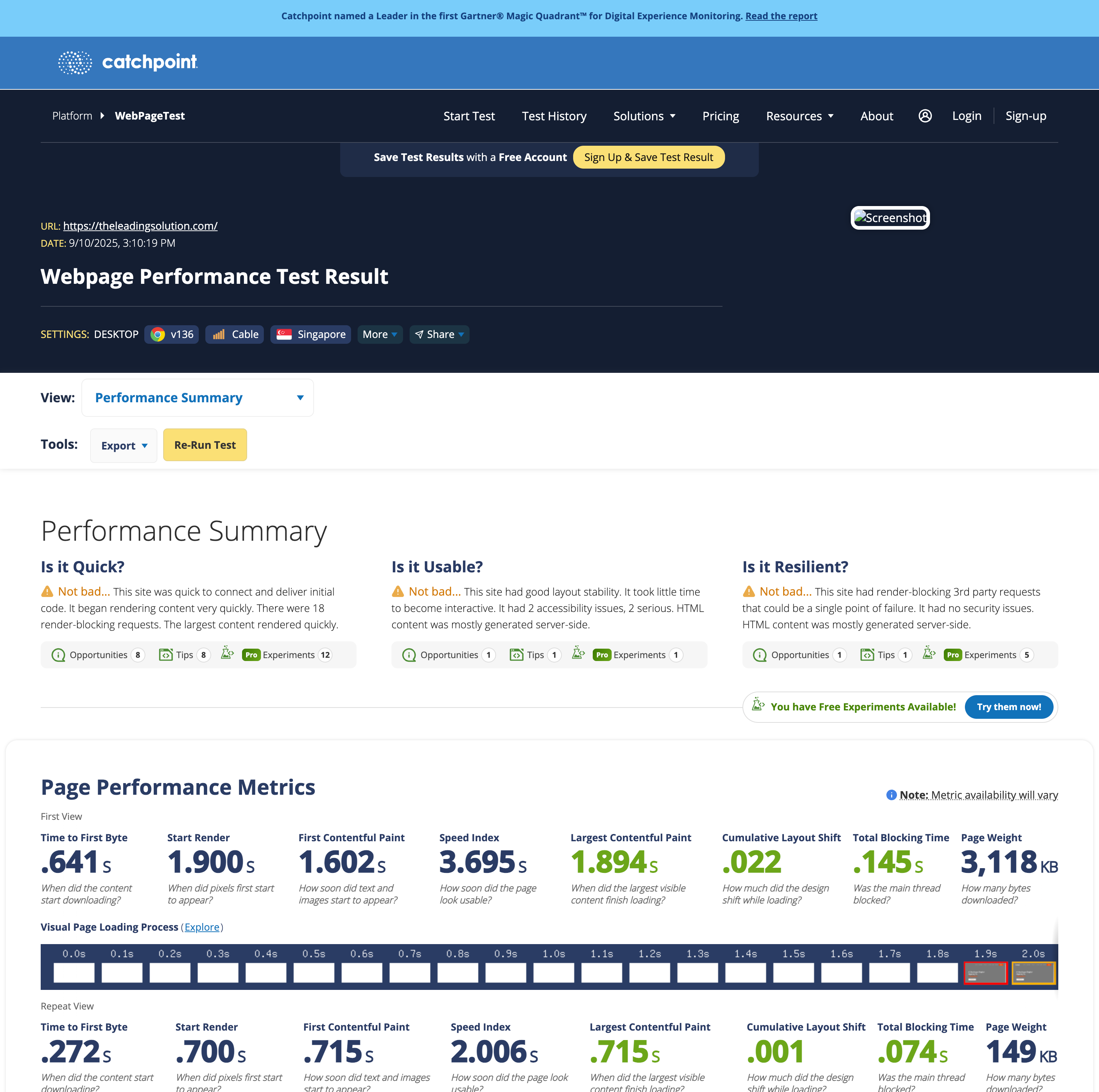 Webpage test optimisation 1