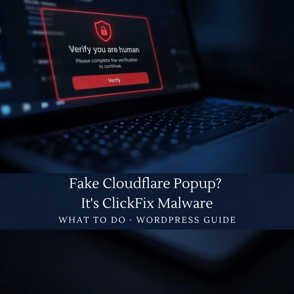 Cover for a guide on spotting and removing a fake Cloudflare verification popup on a WordPress site