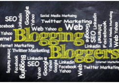 Word cloud featuring terms like blogging, SEO, social media marketing, and internet marketing, emphasizing the elements of digital marketing and blogging strategies.