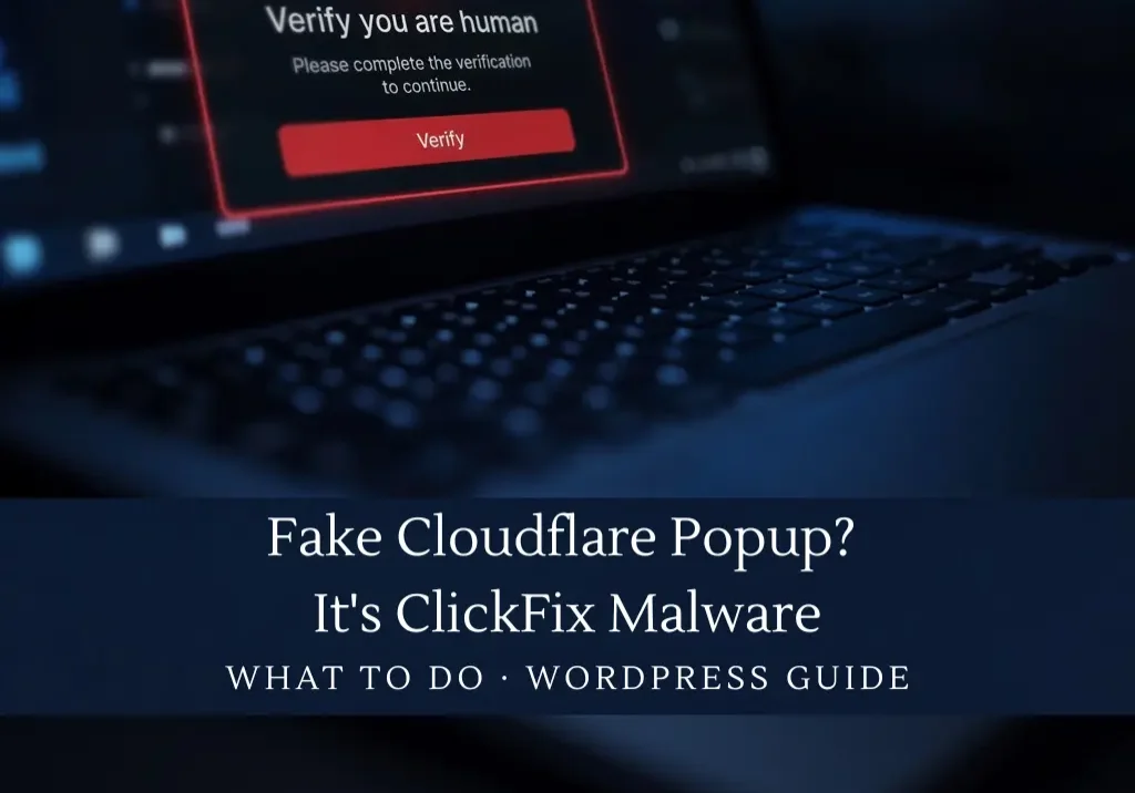 Cover for a guide on spotting and removing a fake Cloudflare verification popup on a WordPress site