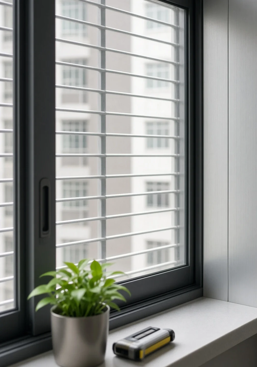Close-up of a modern aluminium window in an HDB flat, the FAQ image for a Singapore aluminium window SEO case study